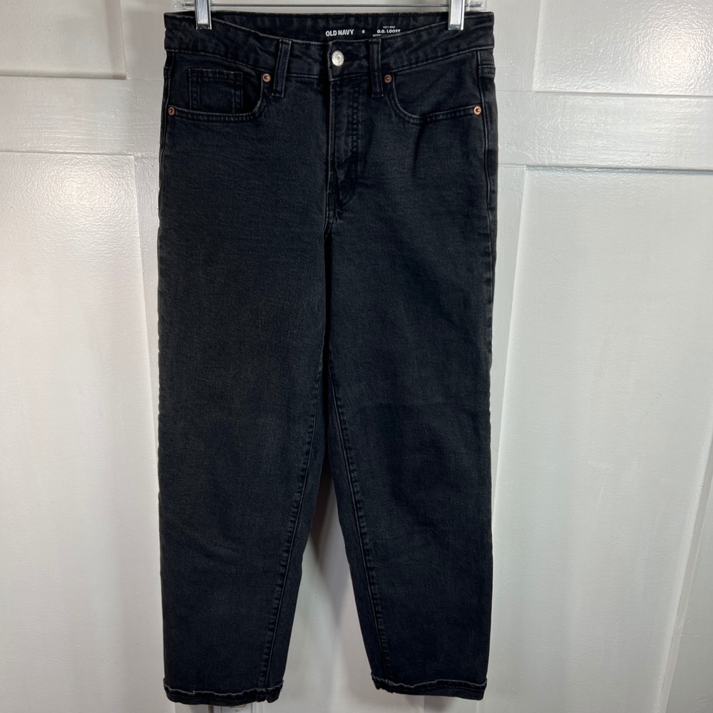 Old Navy High‎ Rise OG Loose Jeans Galaxy Black Faded Straight Leg Size 6